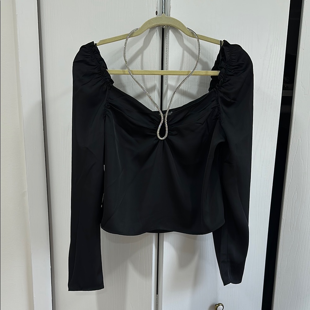 Black rhinestone neck top